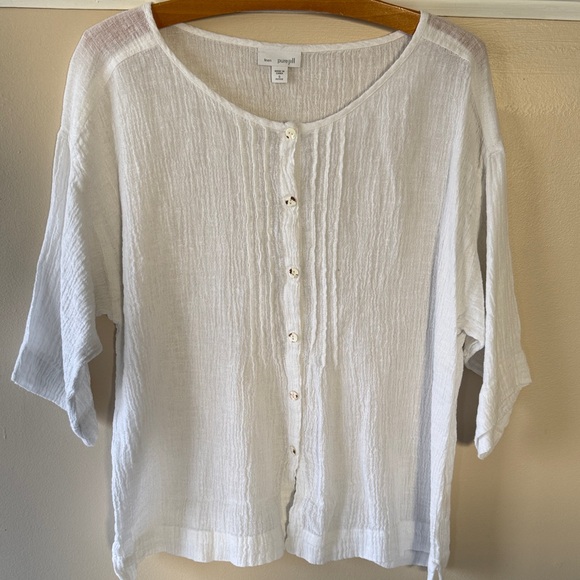Pure Jill Linen Tops - Pure Jill Linen White Lightweight Gauze Button-Front Shirt